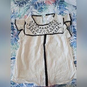 mine Cream Blouse with Black Embroidery
